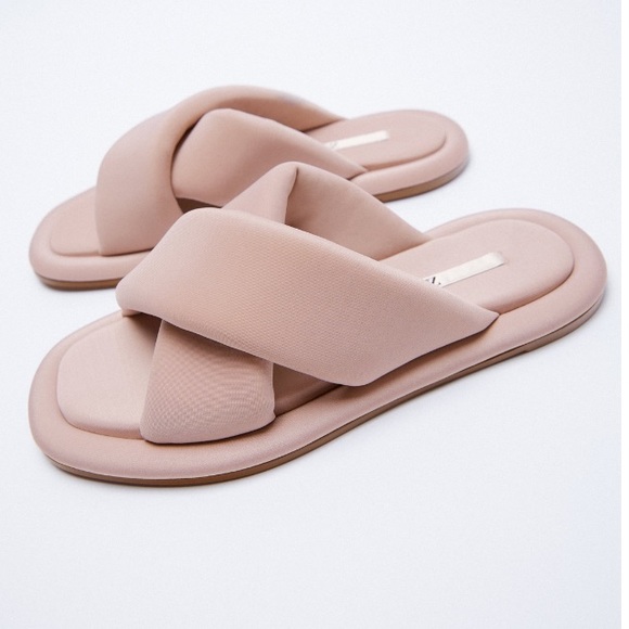 Zara Mauve Quilted square toe sandals/ slides - Picture 4 of 8